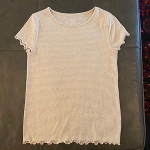 Gap T shirt with ruffled edges. Medium. Gold stripes (little sparkle to it)